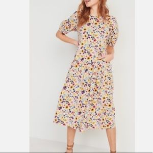 Old Navy Wildflower Floral Puff Sleeve Floral Midi Tiered Swing Dress Small